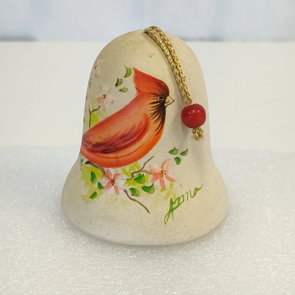 Sandstone Creations Hand-Painted Ceramic Bell Cardinal Design Signed by Anna VTG